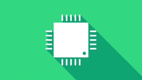 White Computer processor with microcircuits CPU icon isolated on green Stock Footage 147150665