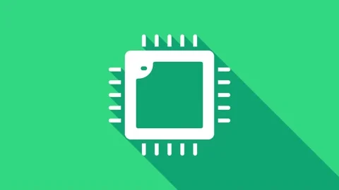 White Computer processor with microcircuits CPU icon isolated on green Stock Footage 147158446