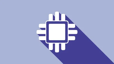 White Computer processor with microcircuits CPU icon isolated on purple Stock Footage 154740802