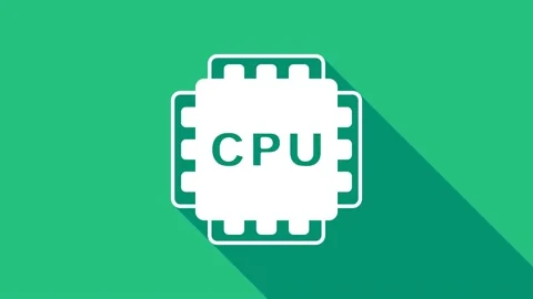 White Computer processor with microcircuits CPU icon isolated on green Stock Footage 156388948