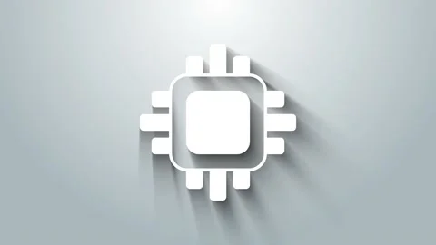 White Computer processor with microcircuits CPU icon isolated on grey background Stock Footage 156391138