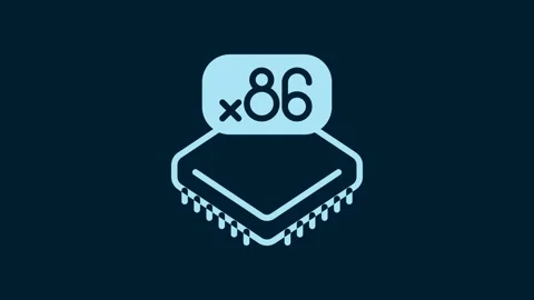 White Computer processor with microcircuits CPU icon isolated on blue background Stock Footage 229564570