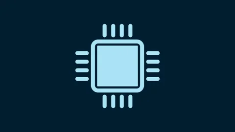 White Computer processor with microcircuits CPU icon isolated on blue background Stock Footage 230002961