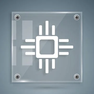 White Computer processor with microcircuits CPU icon isolated on grey background イラスト素材