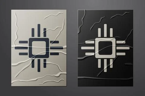 White Computer processor with microcircuits CPU icon isolated on crumpled paper Stock Illustration