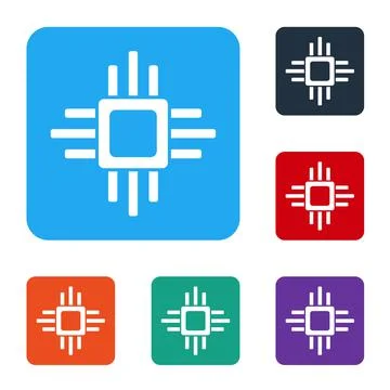 White Computer processor with microcircuits CPU icon isolated on white 스톡 일러스트