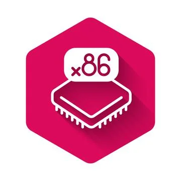 White Computer processor with microcircuits CPU icon isolated with long shadow イラスト素材