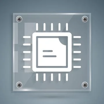 White Computer processor with microcircuits CPU icon isolated on grey background Illustrazione stock