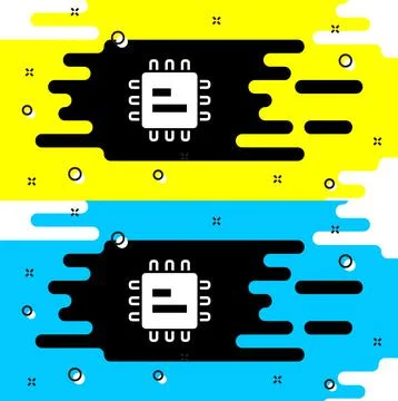 White Computer processor with microcircuits CPU icon isolated on black 스톡 일러스트