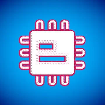 White Computer processor with microcircuits CPU icon isolated on blue backgro 스톡 일러스트
