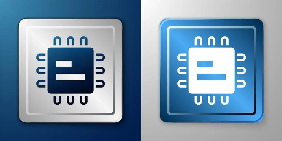 White Computer processor with microcircuits CPU icon isolated on blue and gre イラスト素材
