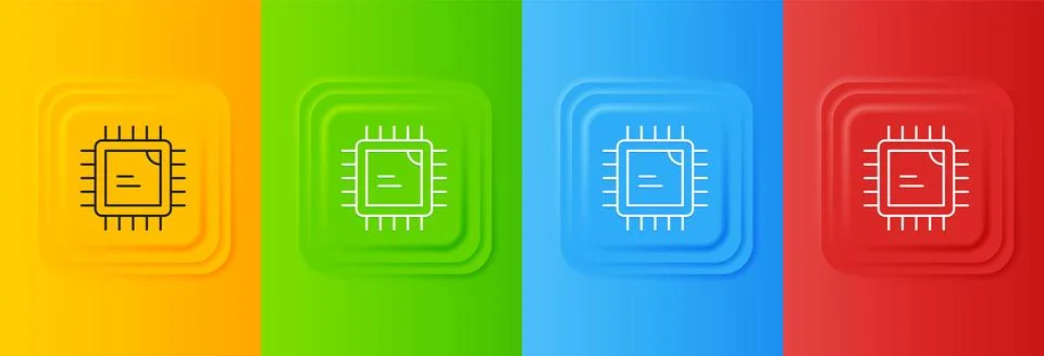 White Computer processor with microcircuits CPU icon isolated on colorful b.. Stock Illustration