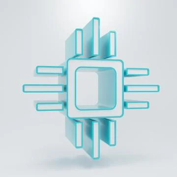 White Computer processor with microcircuits CPU icon isolated on grey backg.. Illustrazione stock