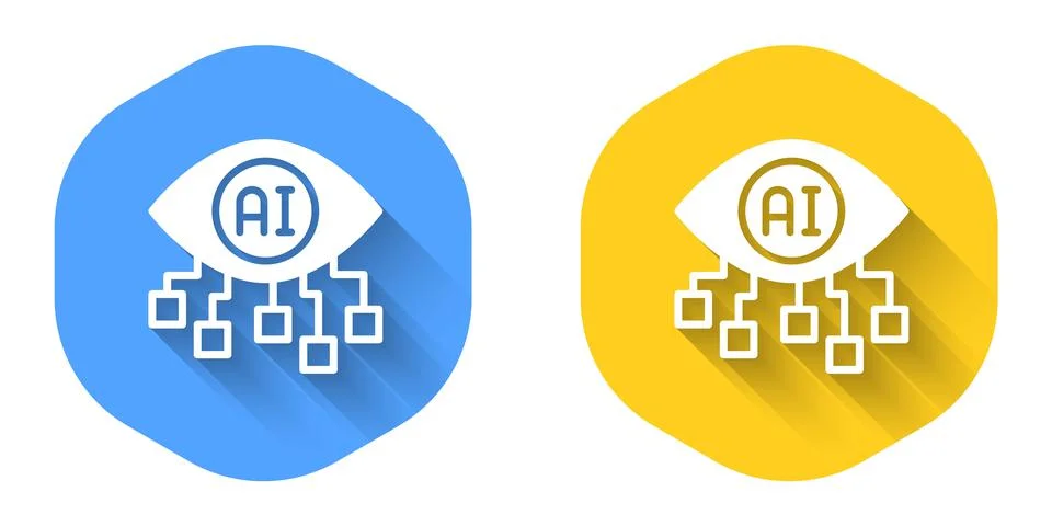 White Computer vision icon isolated with long shadow background. Technical vi Stock Illustration