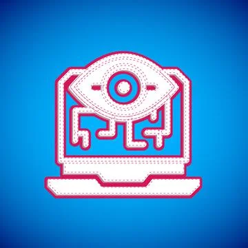 White Computer vision icon isolated on blue background. Technical vision, eye Stock Illustration