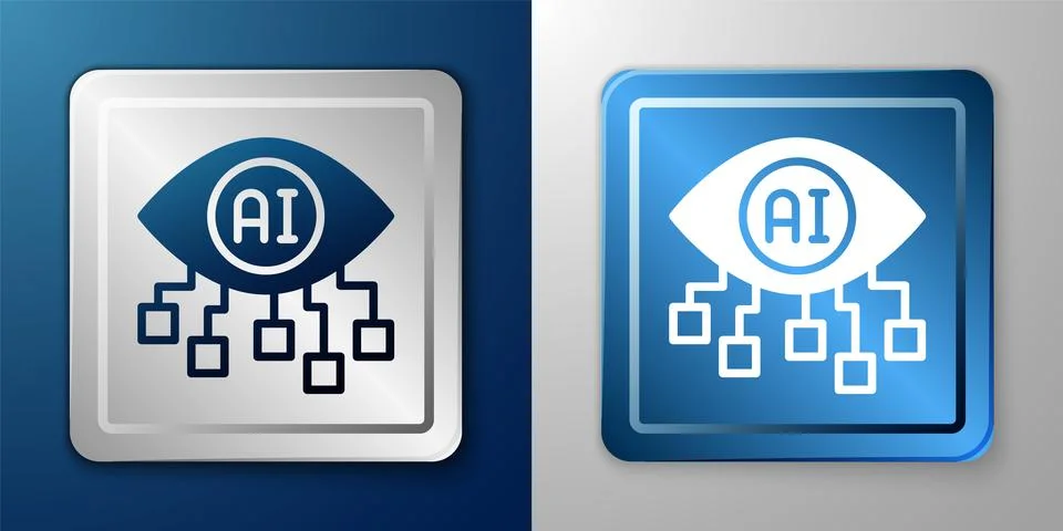 White Computer vision icon isolated on blue and grey background. Technical Stock Illustration