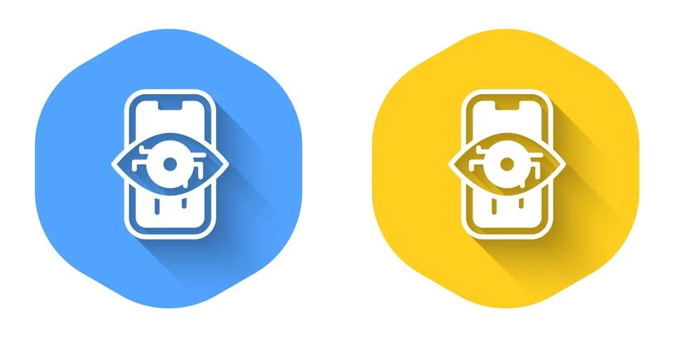 White Computer vision icon isolated with long shadow background. Technical Illustrazione stock
