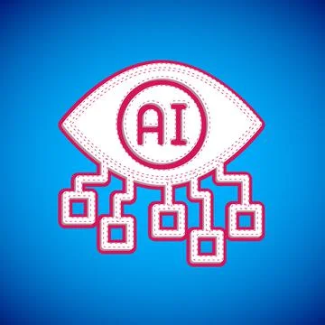 White Computer vision icon isolated on blue background. Technical vision, eye Illustrazione stock