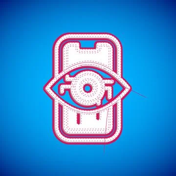White Computer vision icon isolated on blue background. Technical vision, eye Stock Illustration