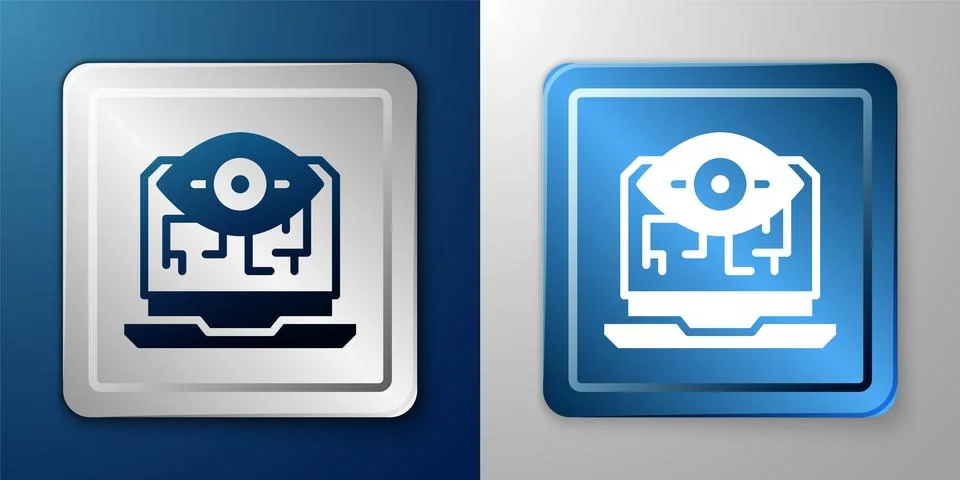 White Computer vision icon isolated on blue and grey background. Technical Stock Illustration
