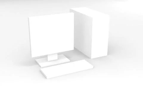 White computer on white background Stock Illustration