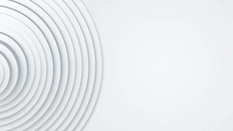 White concentric half rings tilting on the left edge with empty right space Vídeo Stock 348267286