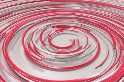 White concentric spiral with red glowing elements on white background Stock Illustration