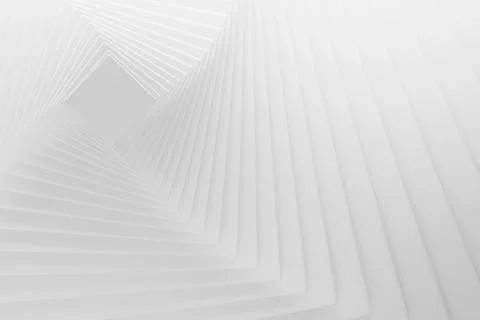 White concentric squares recede endlessly in recursive tunnel, soft layers, l Illustrazione stock