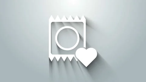 White Condom in package icon isolated on grey background. Safe love symbol 動画素材 145860479