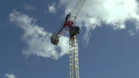White Construction Crane with Blue Sky Background Stock-Footage 237807592
