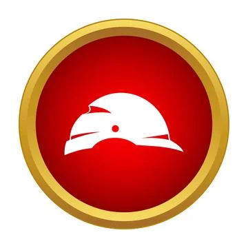 White construction hard hat protection icon in red circle Stock Illustration