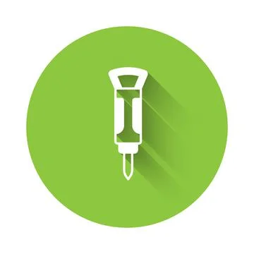 White Construction jackhammer icon isolated with long shadow background. Green Stock Illustration