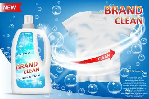 White container 3d bottle with laundry detergent ad. Stain remover package Stock Illustration