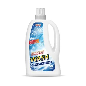 White container bottle with label. Laundry detergent package design. Chemical Stock Illustration