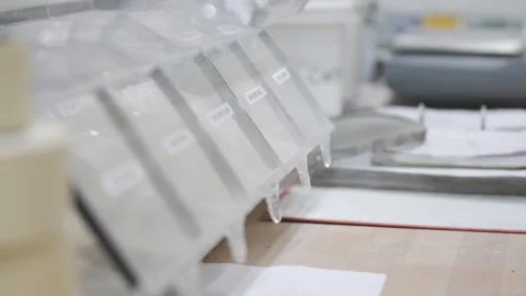 A white container with a label that says "sugar" sits on a table Video stock 302456257