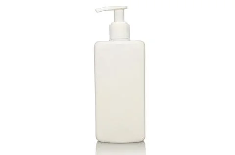 White container for shampoo. On white background. Shower gel. Stock Photos
