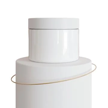 A white container is shown with a smooth surface and a gold band wrapped ar.. Stock Photos