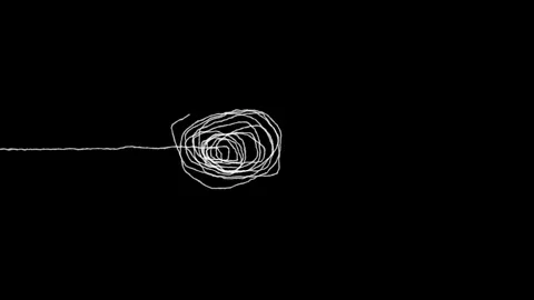 White continuous line scribble forming a circular spiral shape on a dark bl.. Stock-Footage 333782879