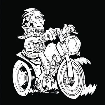 White contour biker pattern on a black background Illustrazione stock