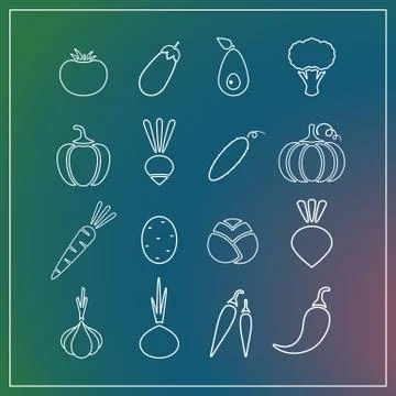 White contour isolated vegetable icon set Stock Illustration
