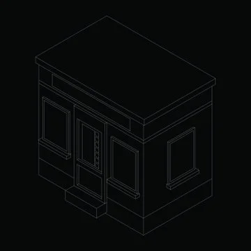 White contour of a small building in isometry Ilustración de archivo