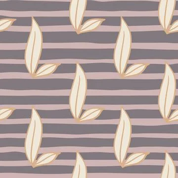 White contoured leaf doodle print seamless pattern. Purple and grey colored s Illustrazione stock