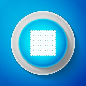 White Cookie icon isolated on blue background. Pastry sing. Biscuit symbol Stock Illustration