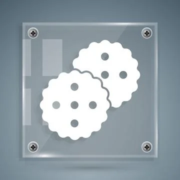 White Cookie or biscuit with chocolate icon isolated on grey background. Square イラスト素材