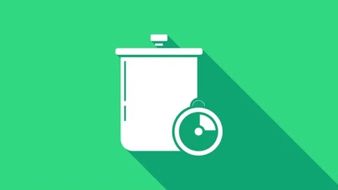 White Cooking pot and kitchen timer icon isolated on green background. Boil or Video stock 146948261