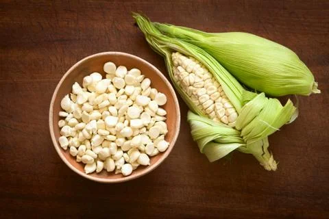 White Corn Called Choclo (Peruvian or Cuzco Corn) Stock Photos
