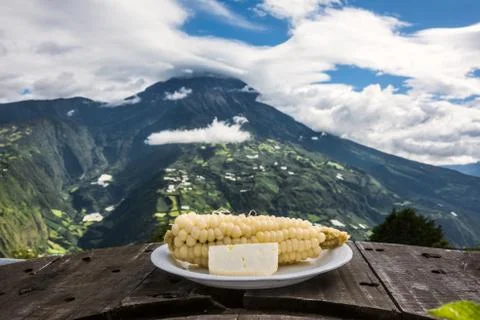 White corn with young cheese - typical food in the Andes Stock Photos