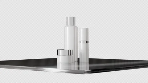 White cosmetic bottle set mockup, camera rotating 360 degreeds Stock Footage 334232013
