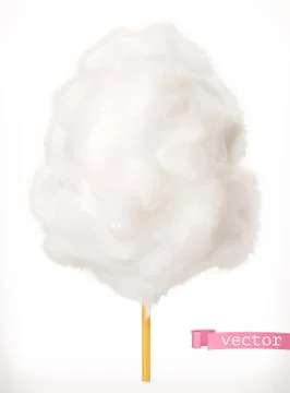 White cotton candy. Sugar clouds 3d vector icon Stock Illustration