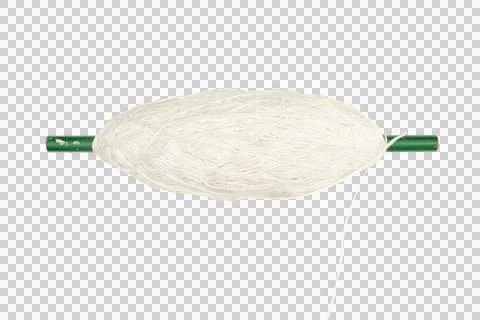 White cotton thread spool on green stick, transparent background Foto stock